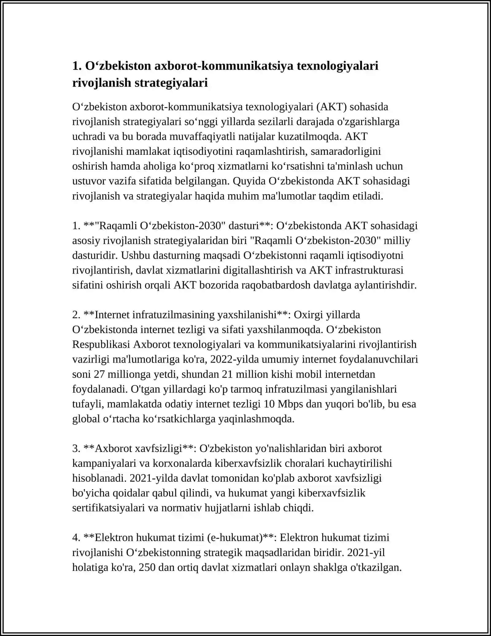 O'ZBEKISTON AXBOROT KAMUNIKATSIYA SOHASINI RIVOJLANTIRISHDAGI ASOSIY YO'NALISHLARI, AMALDAGI QONUNLARI O'ZBEKISTON RESPUBLIKASI PREZIDENTI FARMONLARI VA VAZIRLAR MAHKAMASINING QARORLARI 4