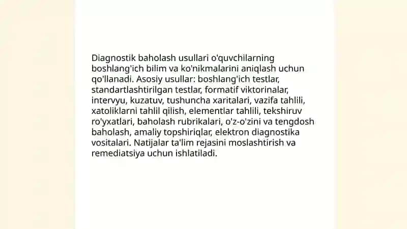 O'quvchilarning bilim ko'nikma va malakalarni tashkis etish 4