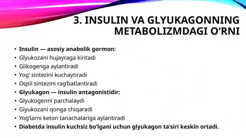qandli diabetda oqsil uglevod yogʻ almashinuvining buzilishi 4
