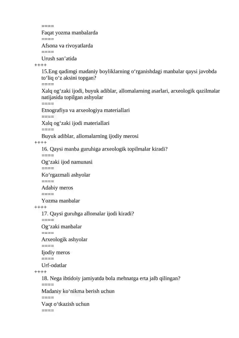 Xalq pedagogikasi fanidan TEST 4