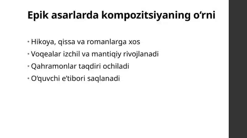 "Epik asar kompozitsiya"  taqdimot (slayd) 4