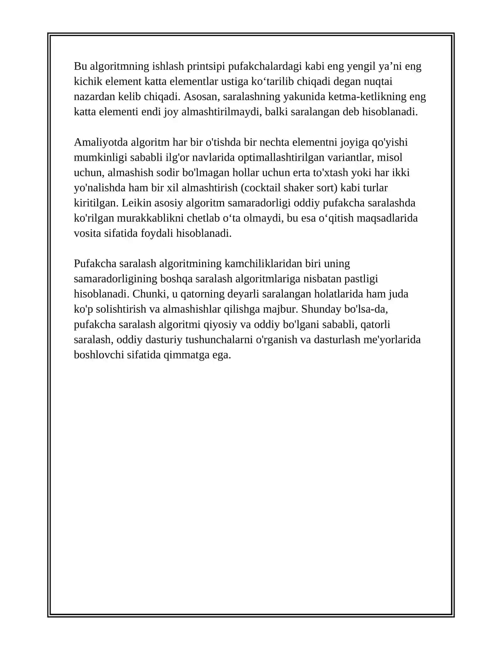PUFAKCHA SARALASH (BUBBLE SORT) ALGORITMI 4