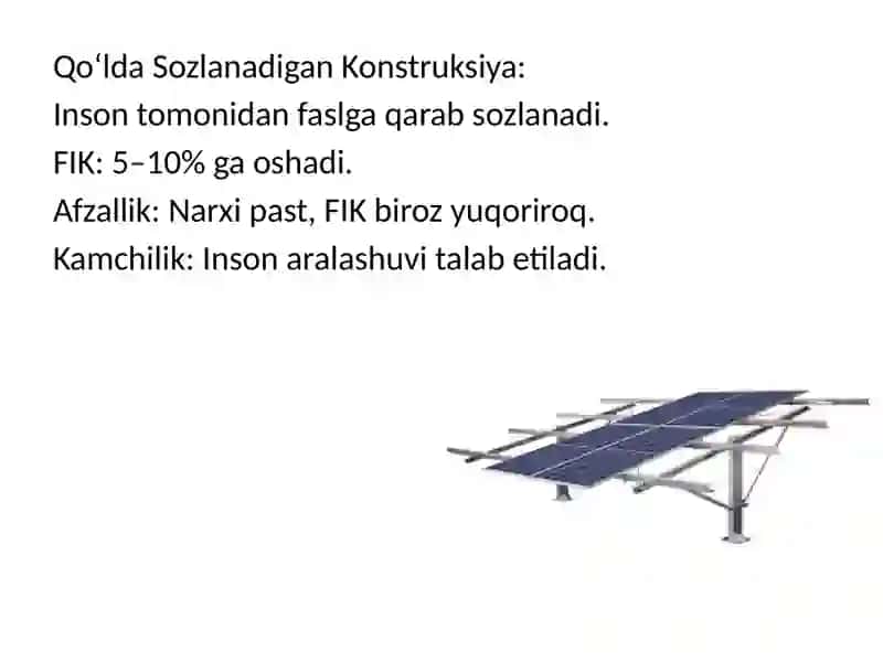 Quyosh panellari konstruksiyalari va FIK oshirish 4
