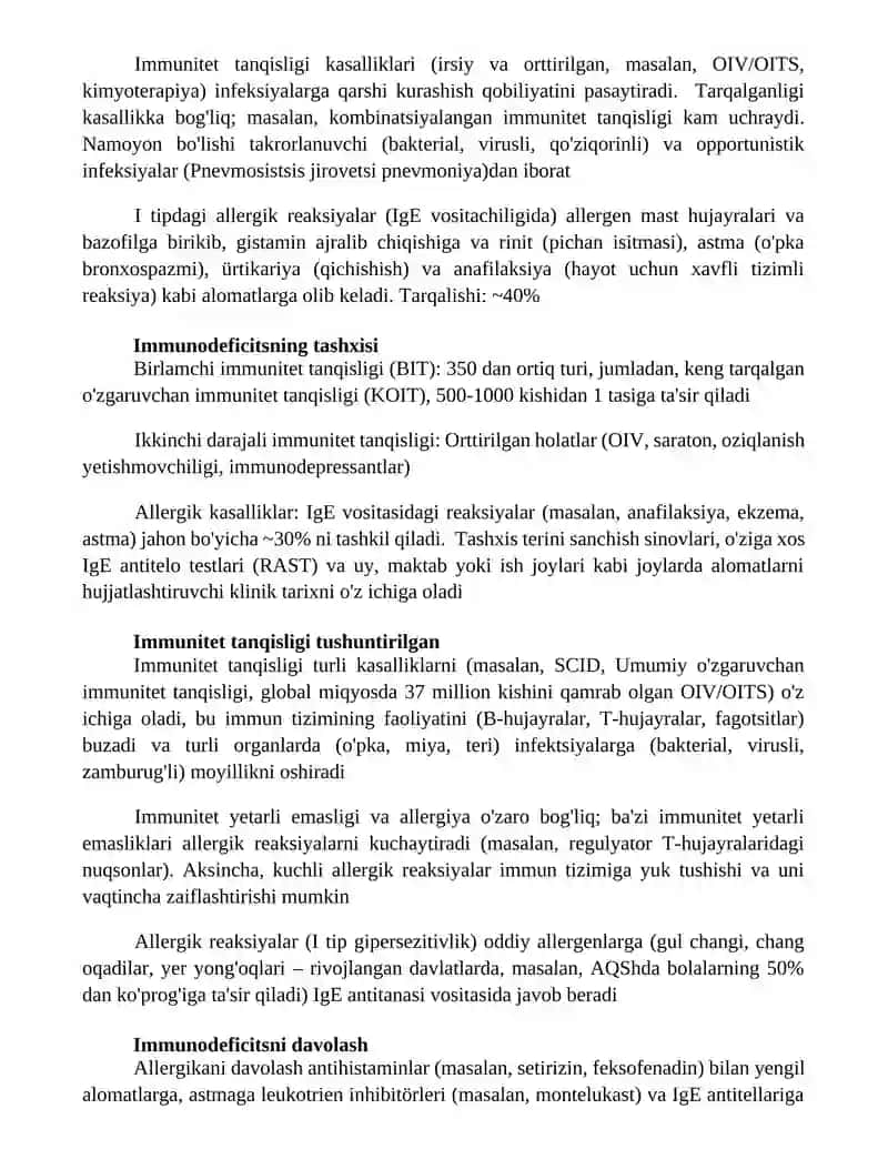 Allergiya. Immundefitsit holatlar. 4