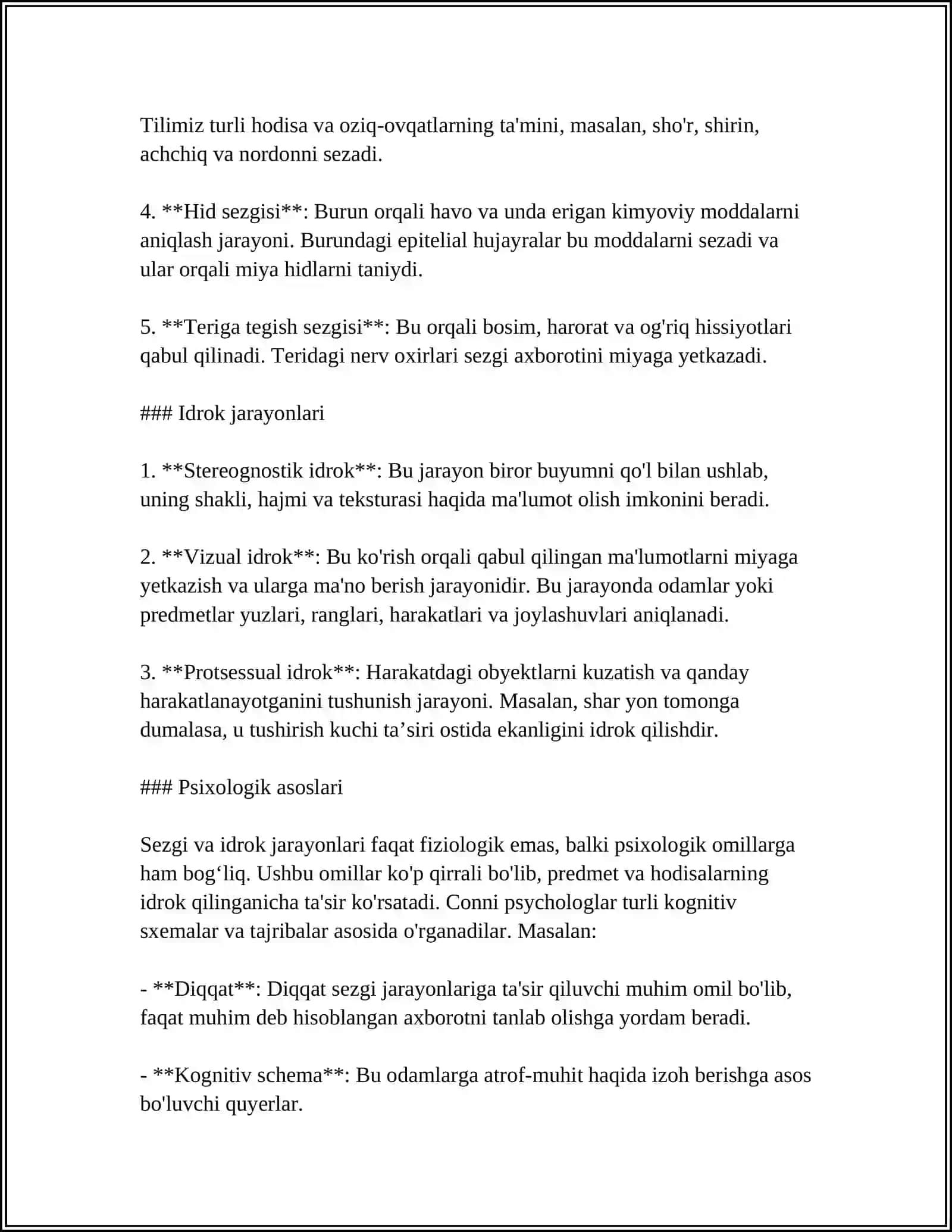 SEZGI VA IDROKNING PSIXOLOGIK MOHIYATI, FIZIOLOGIYASI 4