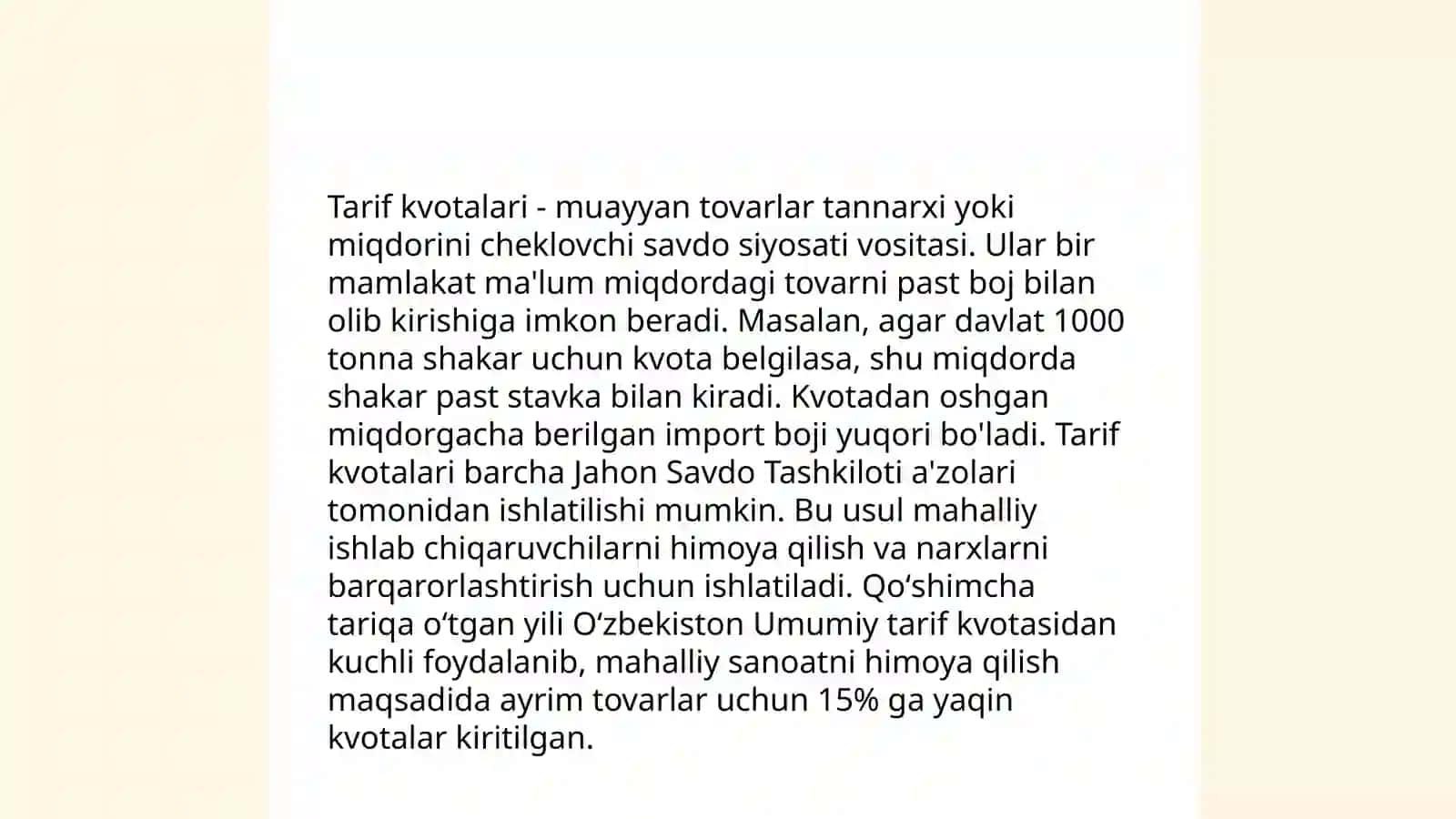 Tashqi savdo instrumentlari: tashqi savdoni tarif va notarif usullari bilan tartibga solish 4