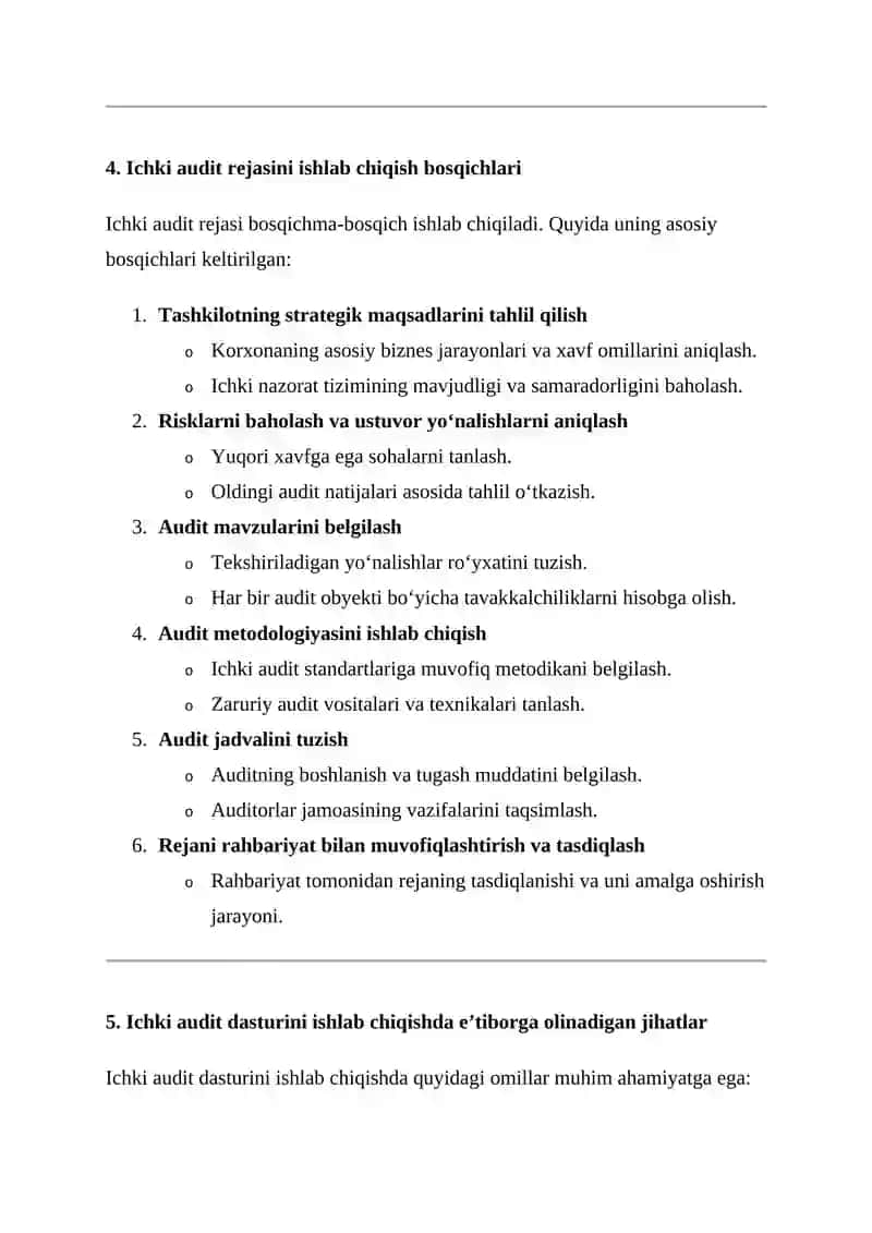 ICHKI AUDITNING REJASI VA DASTURINI TUZISH. 4