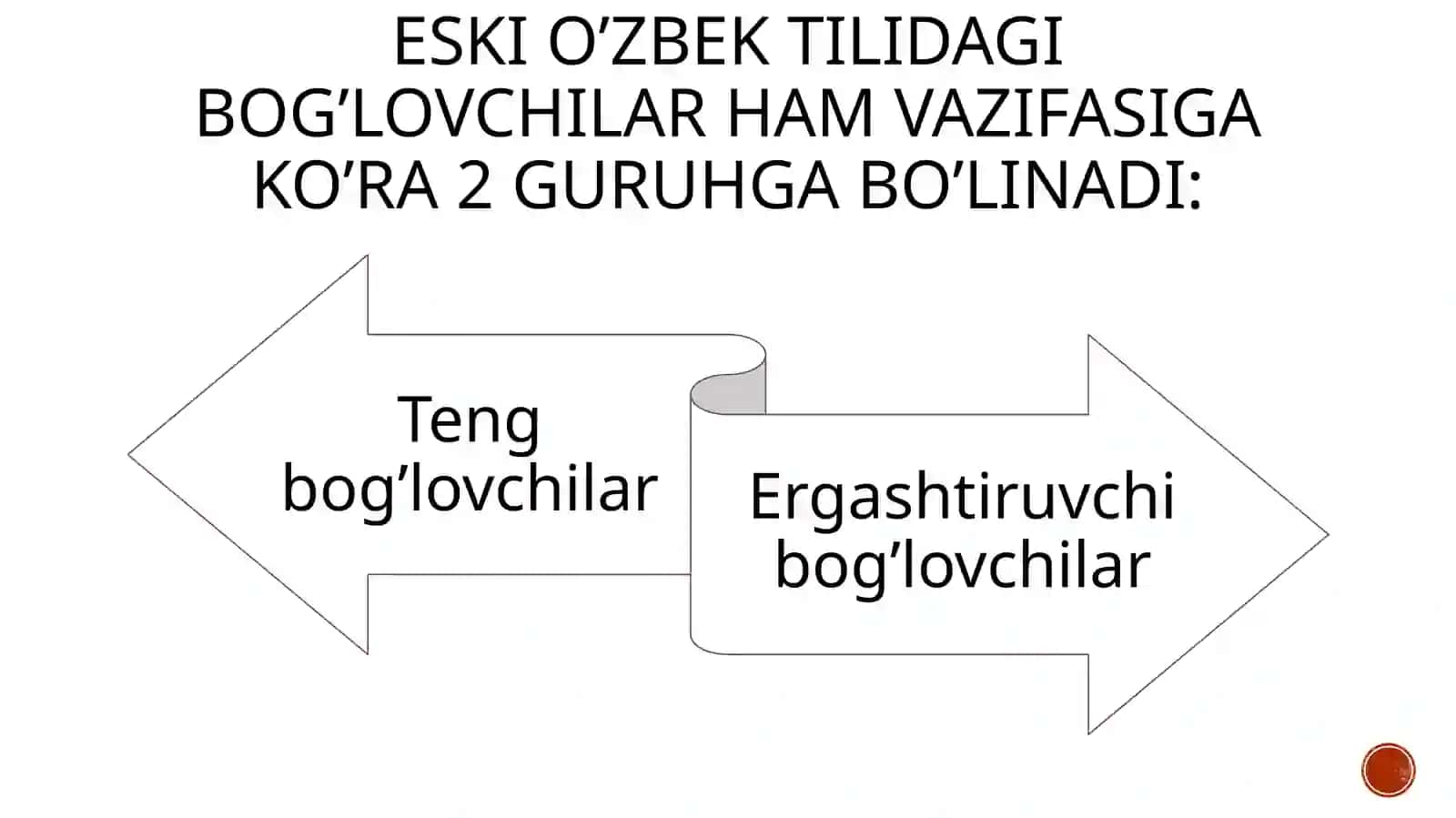 Bog'lovchilar va yuklamalar(O'zbek tili tarixi bo'yicha) 4