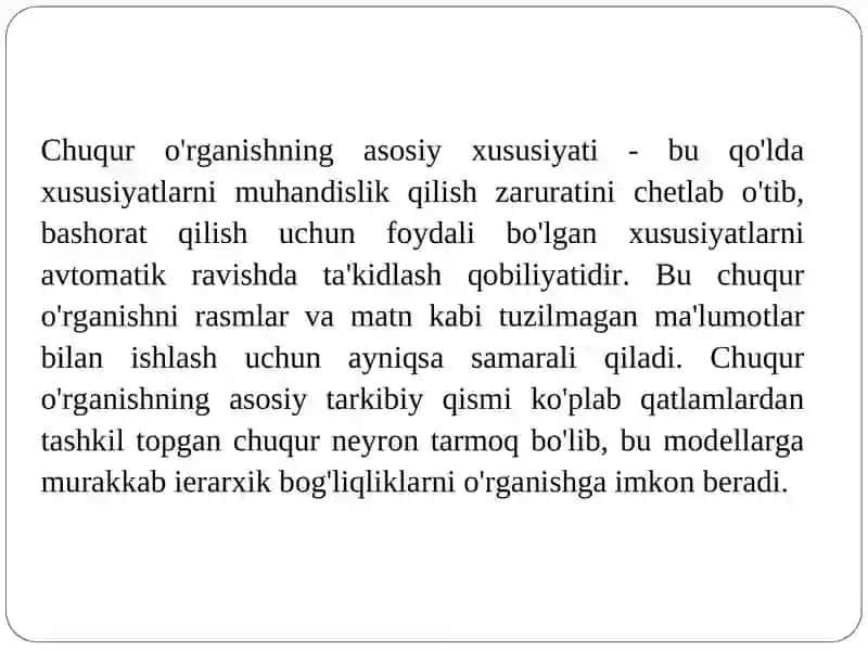 Chuqur o’rganish. Chuqur o’rganish algoritmlari 4