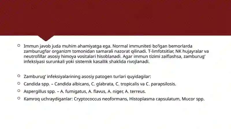 Zamburuglar infeksiyalari(kandidoz, aspergillez) 4