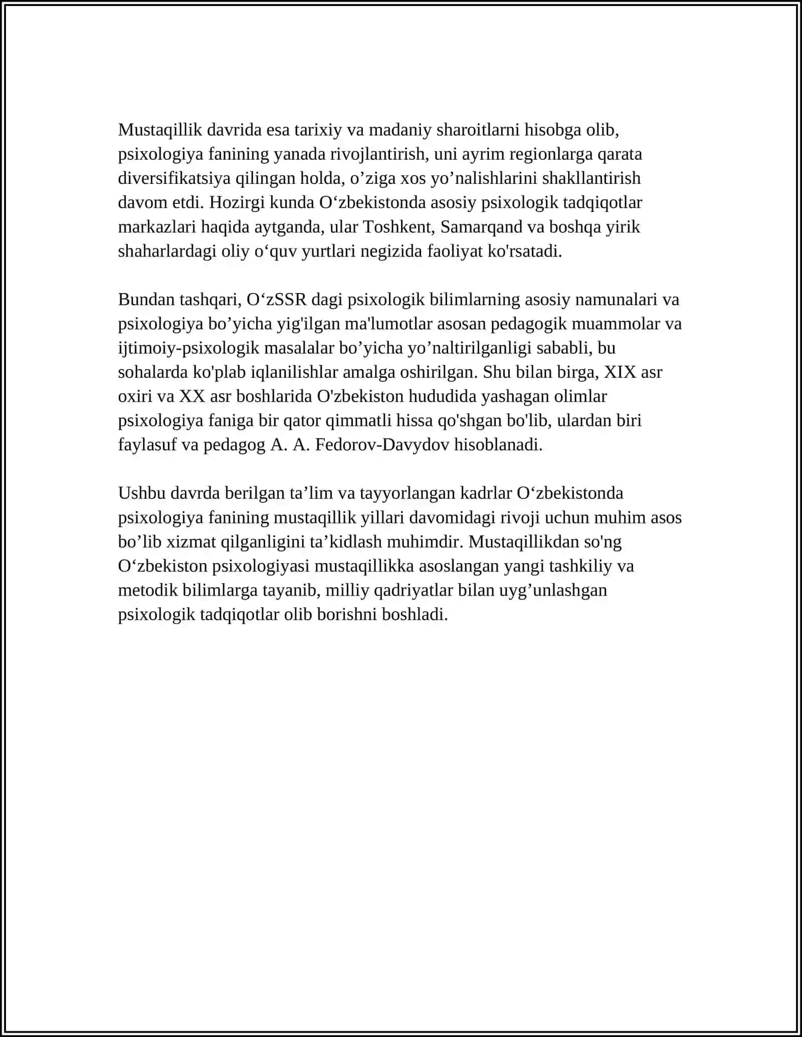 Oʻzbekistonda psixologiya fanining rivojlanish tarixi 4