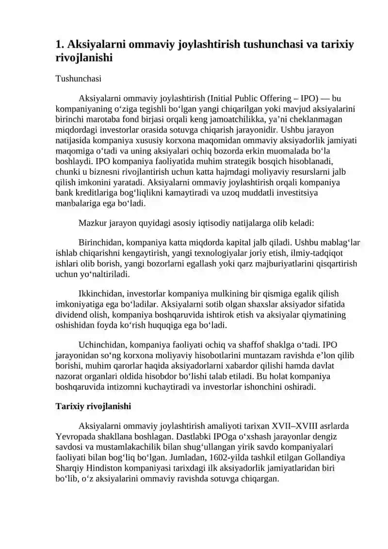 Aksiyalarni ommaviy joylashtirish va uning iqtisodiy ahamiyati 4