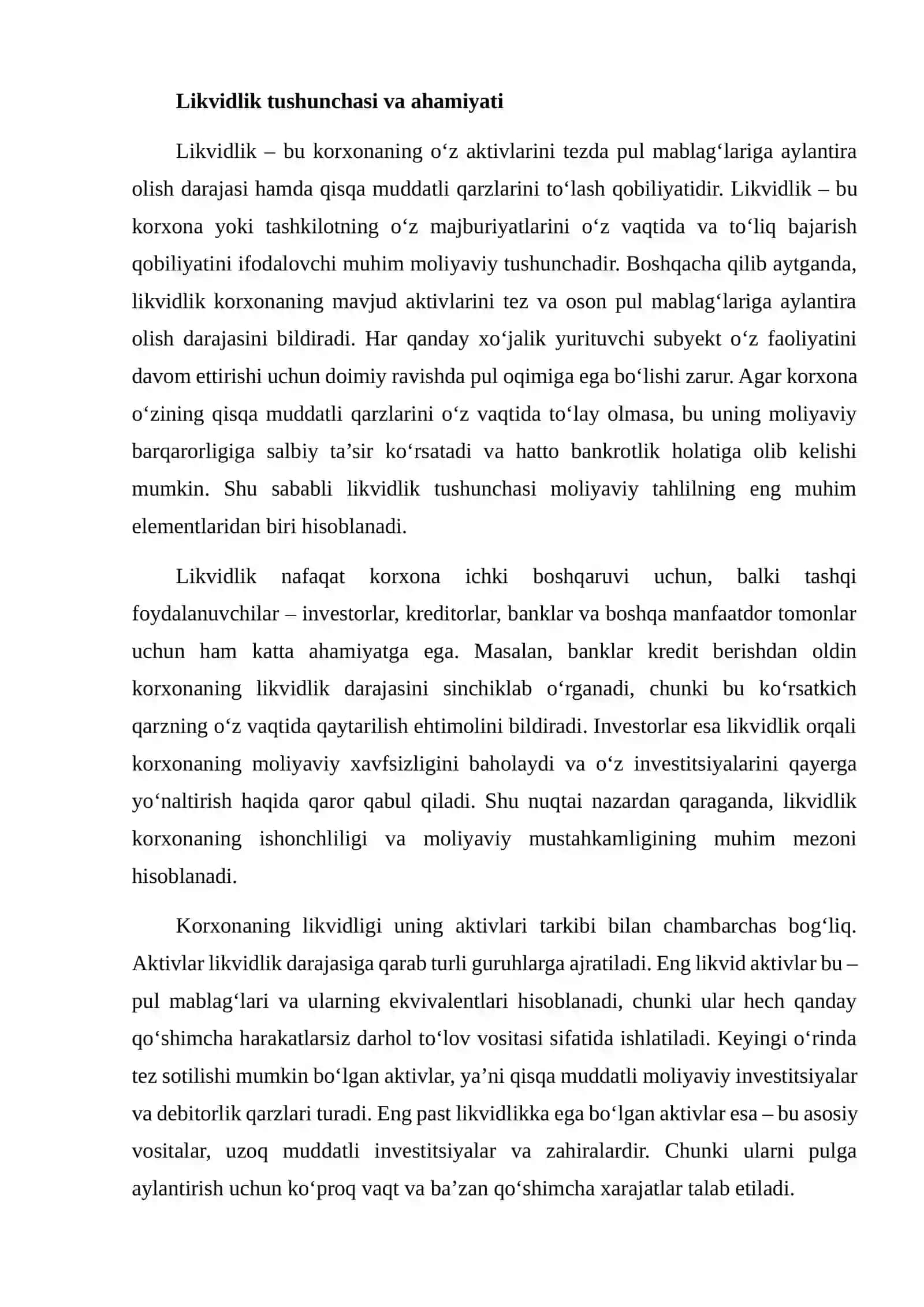 Likvidlik ko‘rsatkichlari va ularning hisoblanishi 4