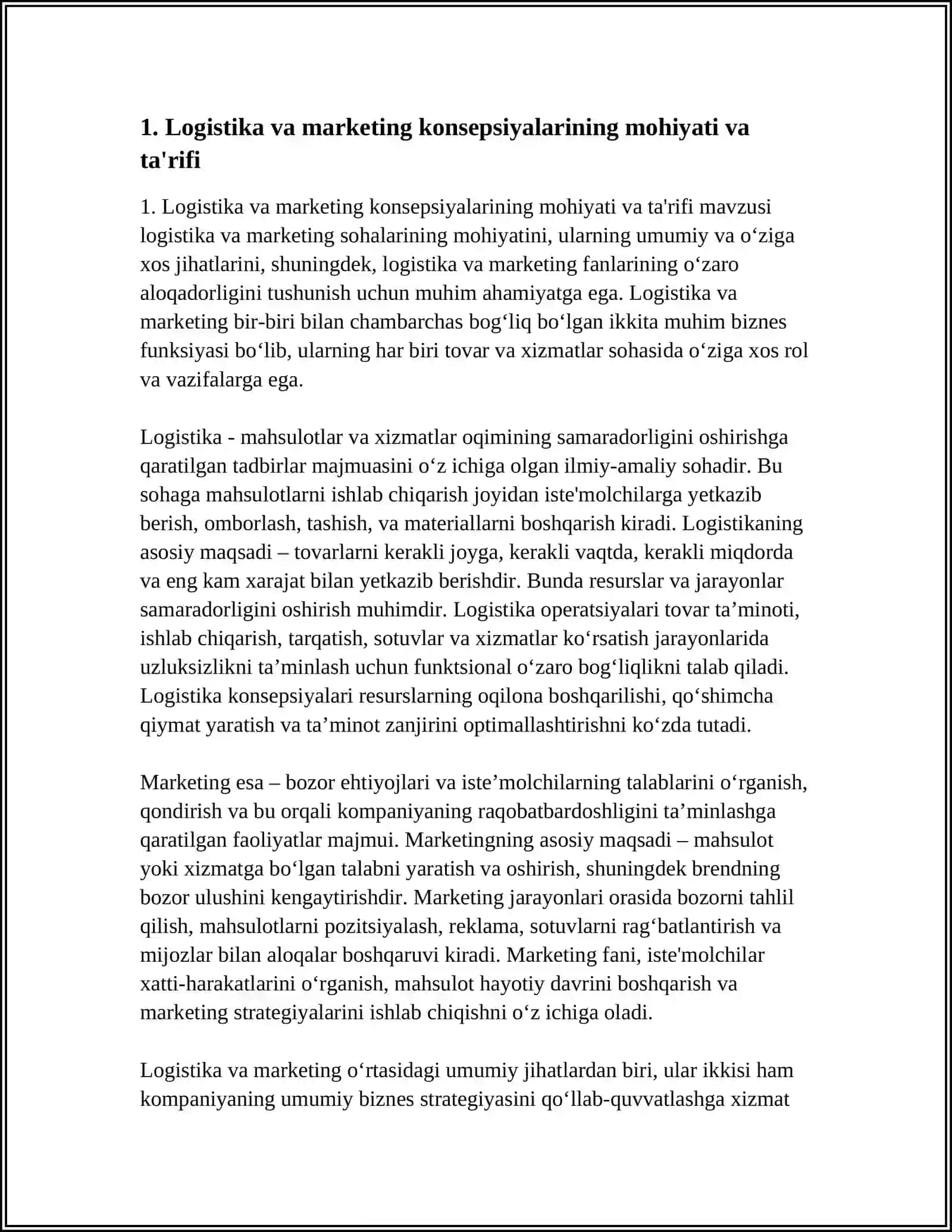 LOGISTIKA VA MARKETING KONSEPSIYALARI 4