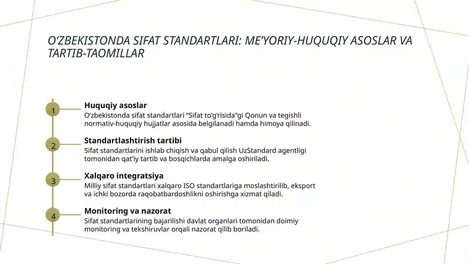 O‘zbekiston Respublikasida sifatni boshqarish tizimlari (O‘zDST, UzStandard) 4