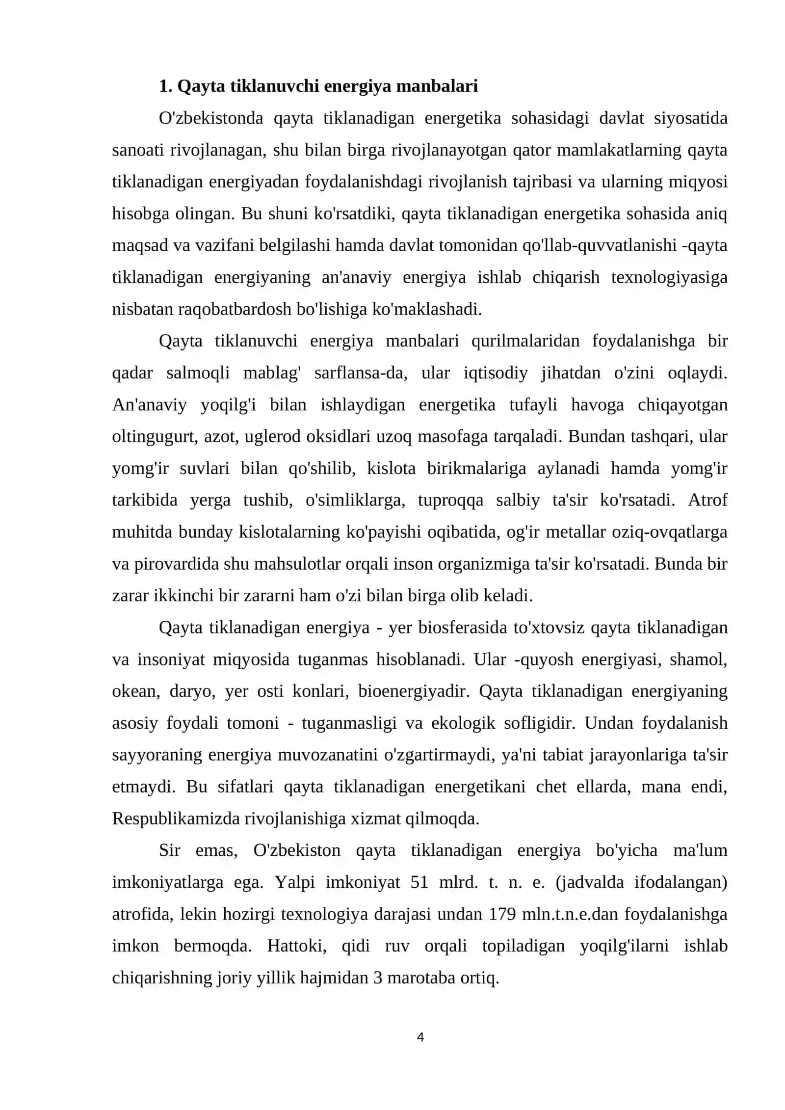 QAYTA TIKLANADIGAN ENERGIYA MANBALARINING SAMARADORLIGI 4