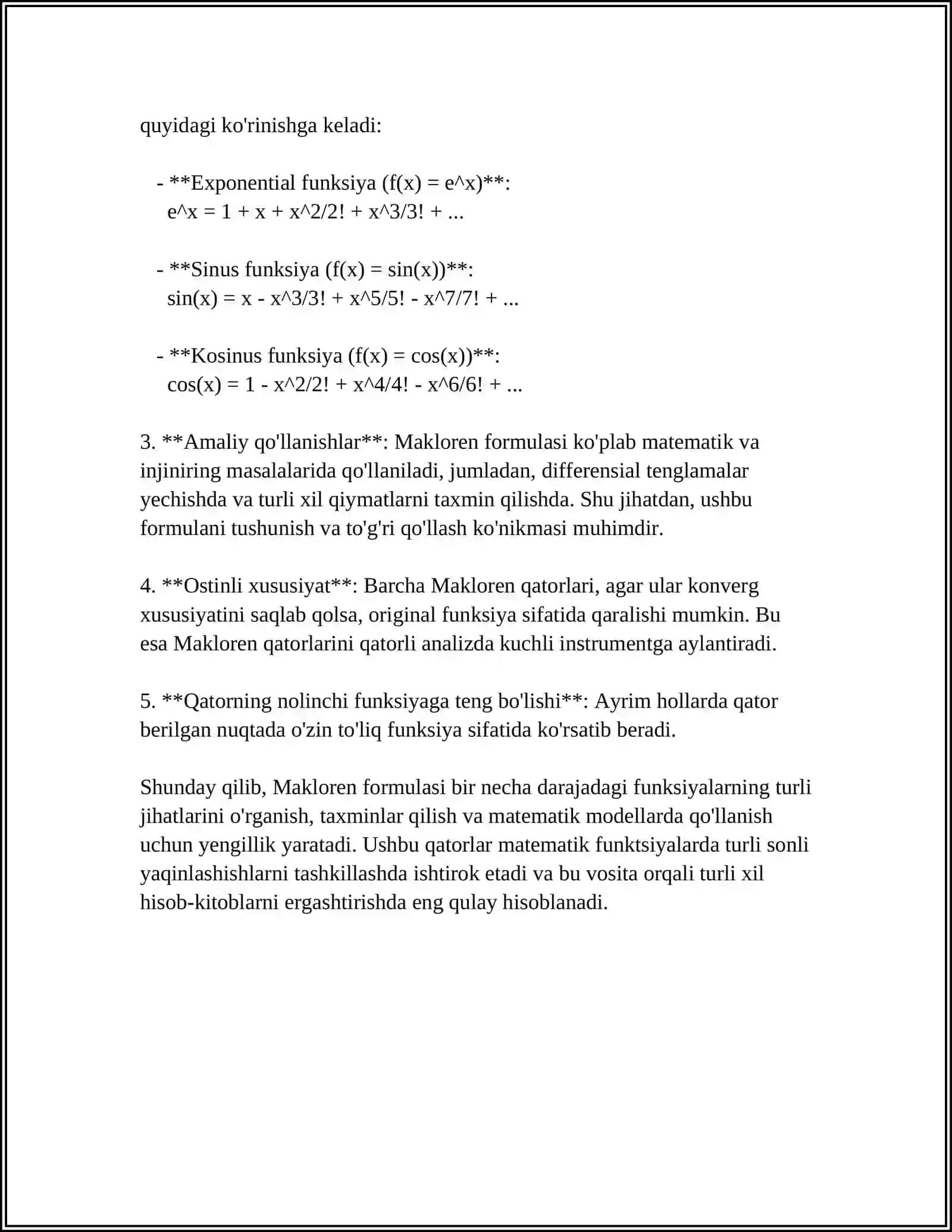 BA'ZI BIR ELEMENTLAR FUNKSIYALAR UCHUN MAKROLEN FORMULASI 4
