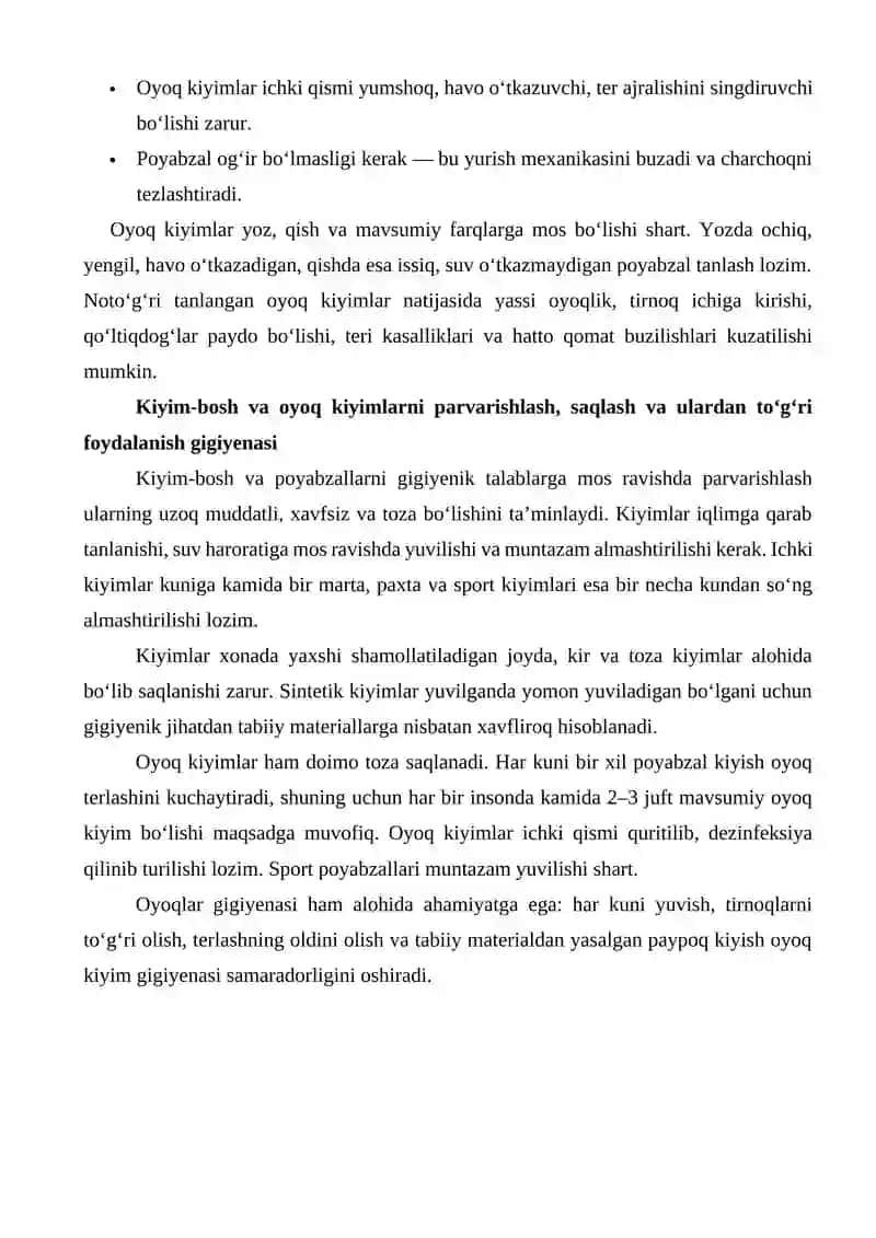 Kiyim-boshlar va oyoq kiyimlar gigiyenasi 4