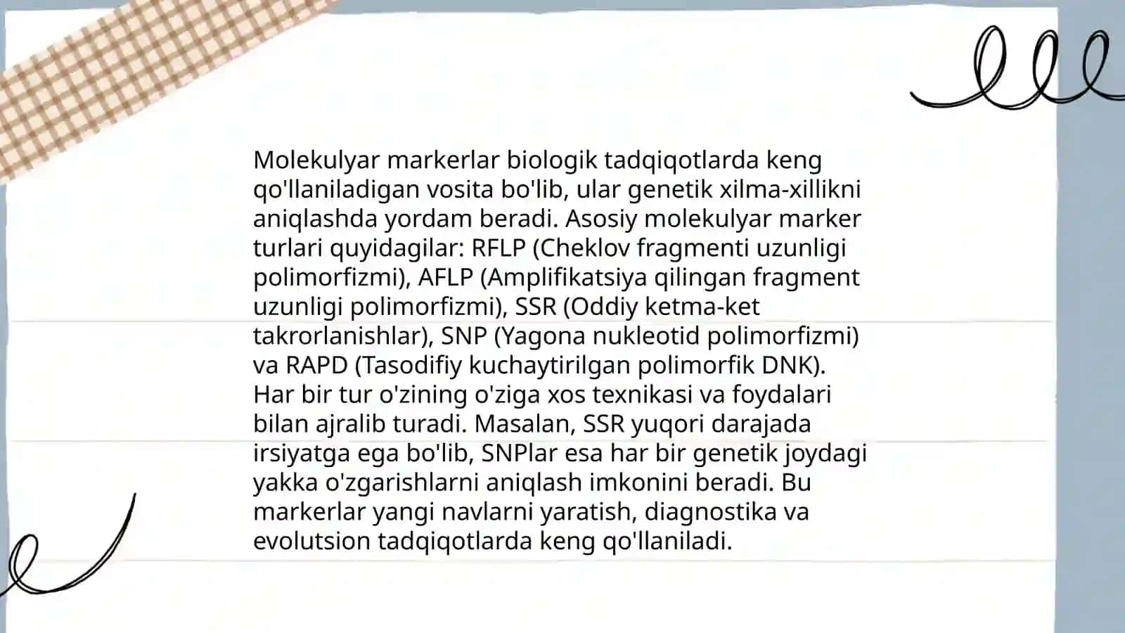Molekulyar markerlar va ularning qo‘llanilishi 4