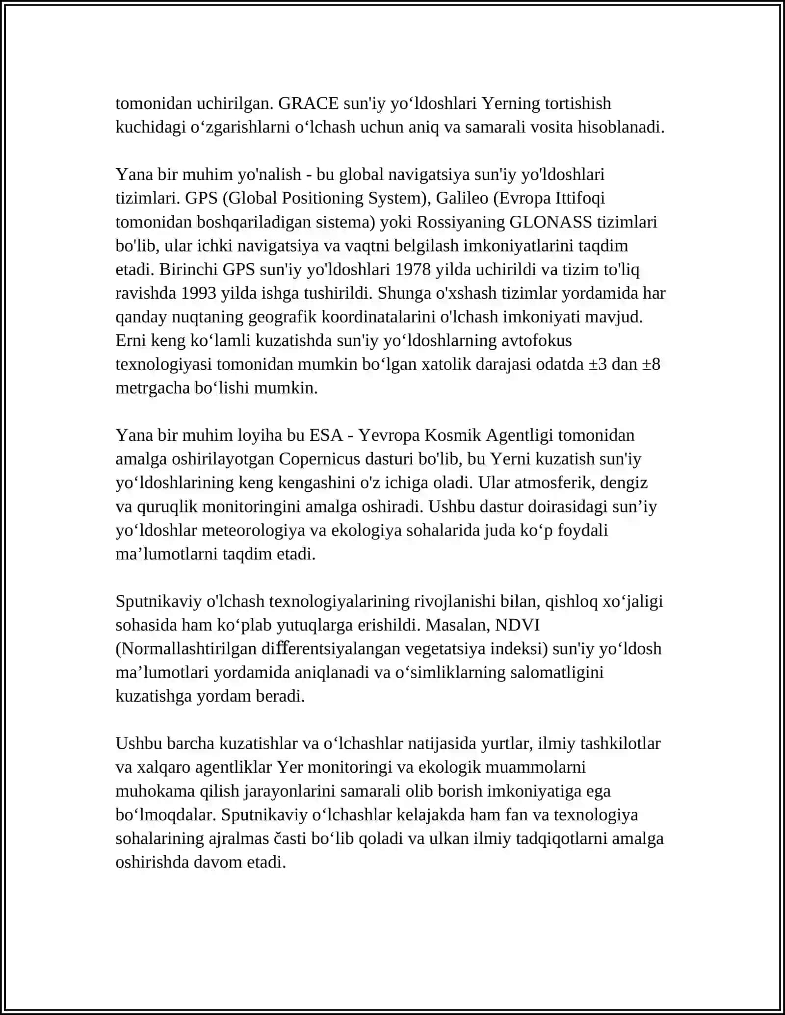 SPUTNIKAVIY O'LCHASHLAR YORDAMIDA GEODEZIK TO'RLARNI BARPO ETISH 4