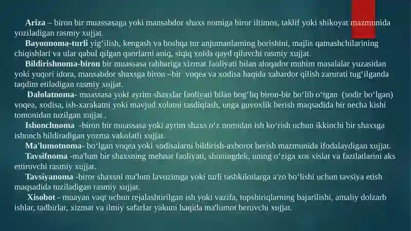 Ma'lumot-axborot xujjatlari va xizmat yozishmalari 4