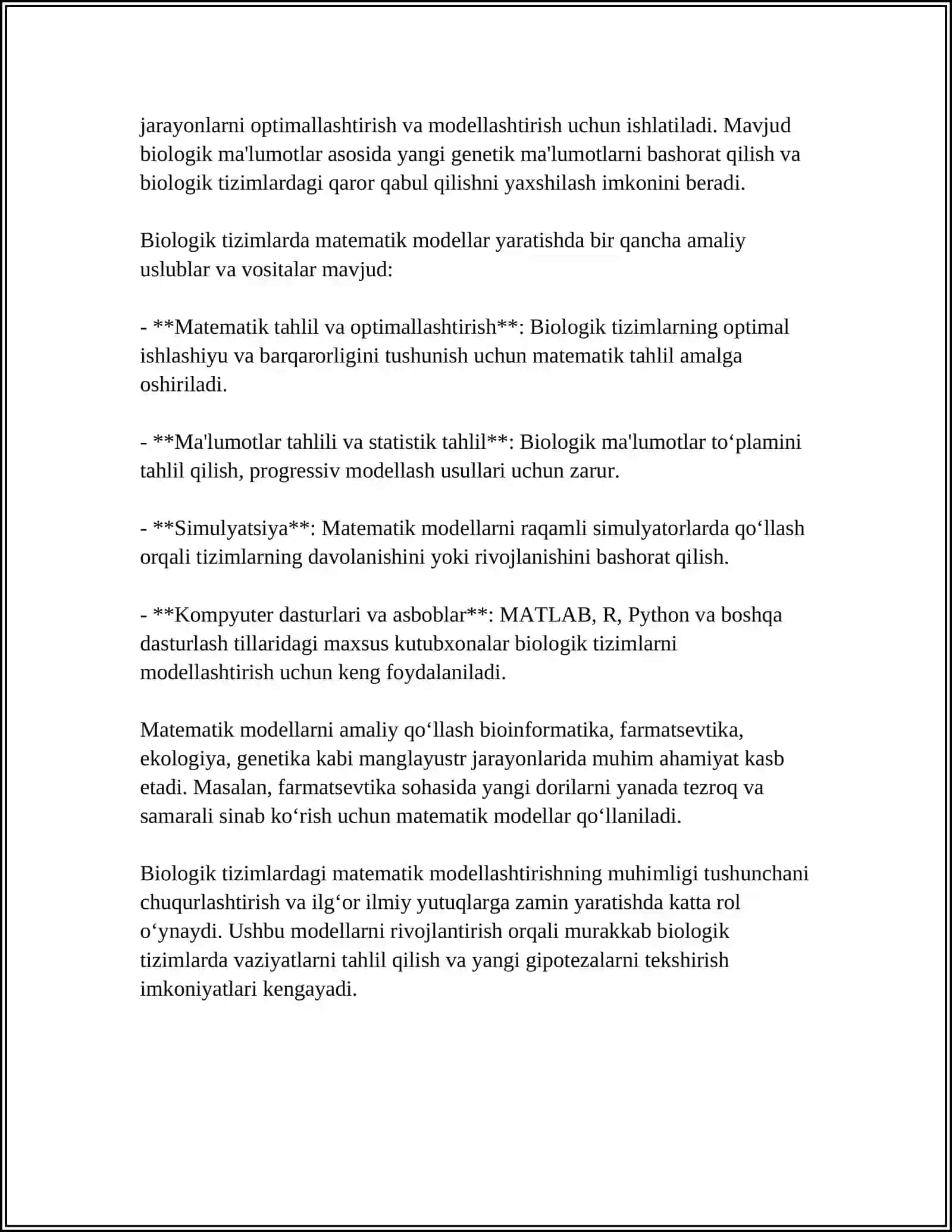 TIBBIYOTDA MATEMATIK MODELLASHTIRISH USLUBLARINI OʻRGANISH 4