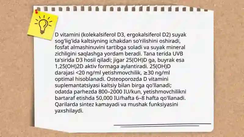 Vitaminlar. Osteoporozni davolash vositalari 4