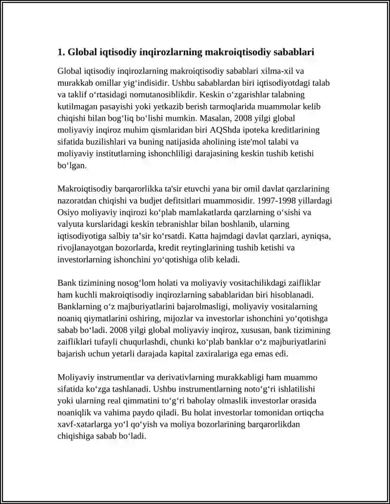 GLOBAL IQTISODIY INQIROZLARNING KELIB CHIQISH SABABLARI VA OQIBATLARI 4