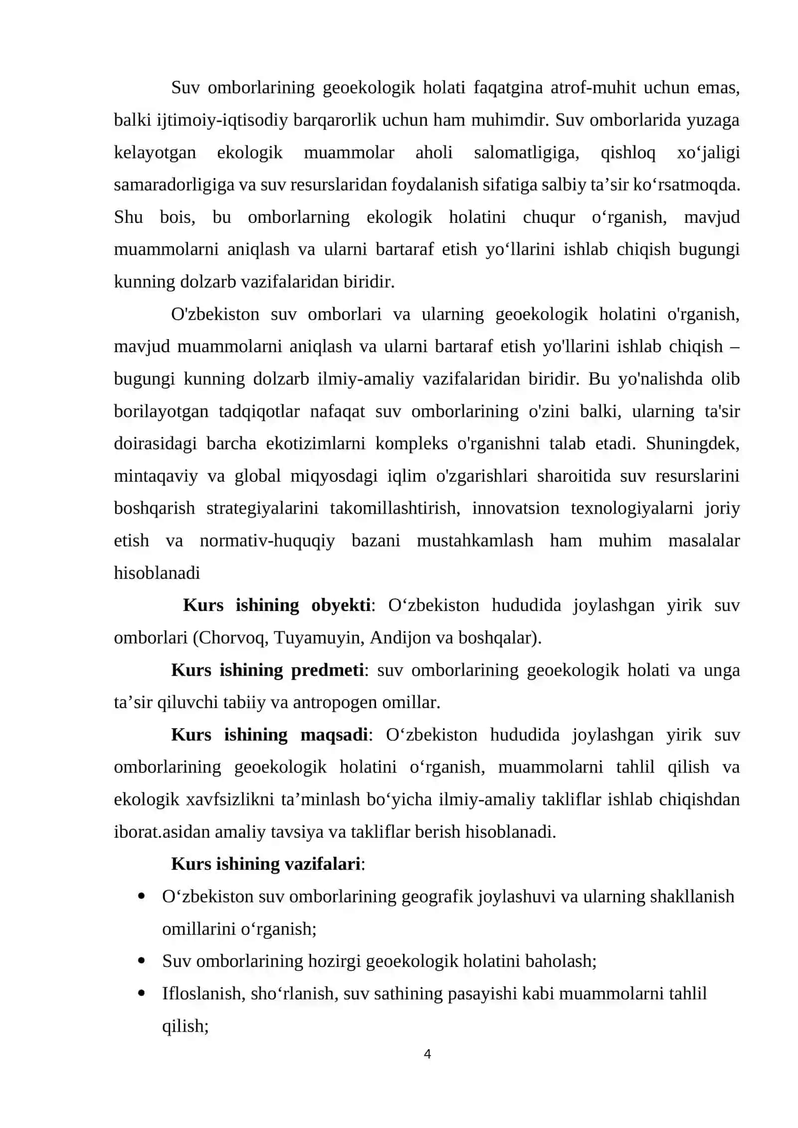kurs ishi o'zbekiston suv omborlari 4