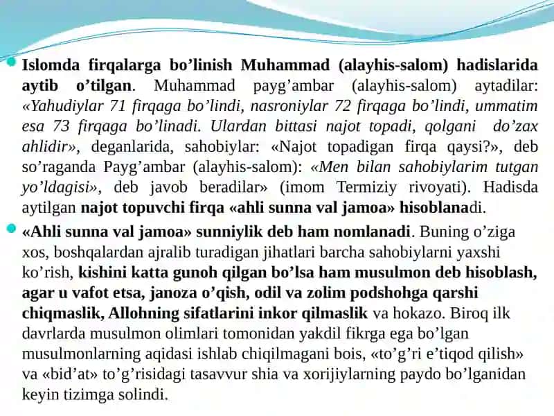 Islom yo’nalish va Mazhablar 4