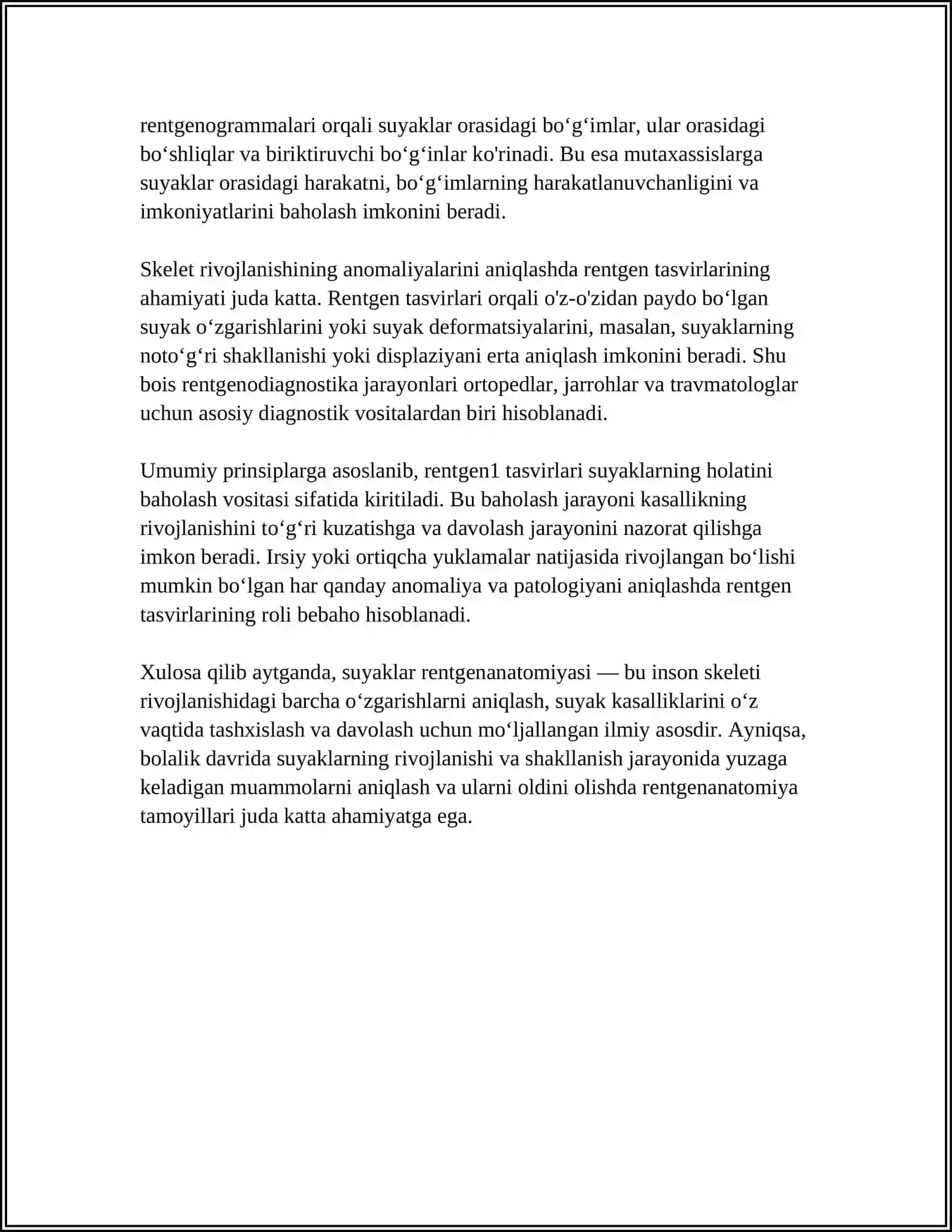 SKELET SUYAKLARINING RENTGENANATOMIYASI. SKELETNING RIVOJLANISH ANOMALIYALARI 4