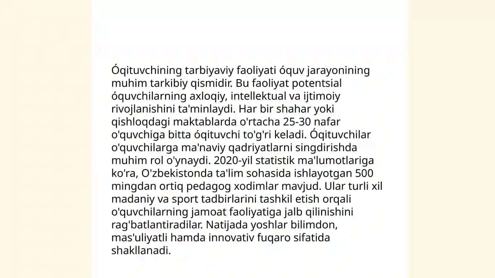 Óqituvchining tarbiyaviy ishlarni tashkil etish mahorati 4