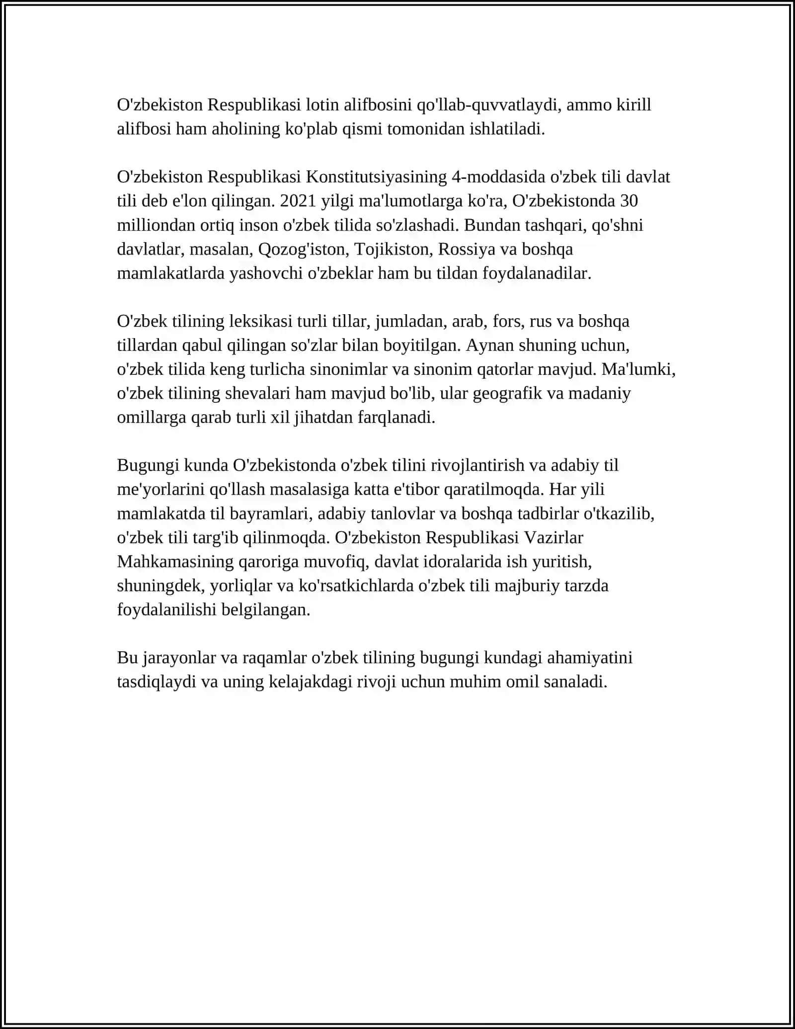 MUSTAQIL ISH Mavzu: MILLIY TIL VA ADABIY TIL 4
