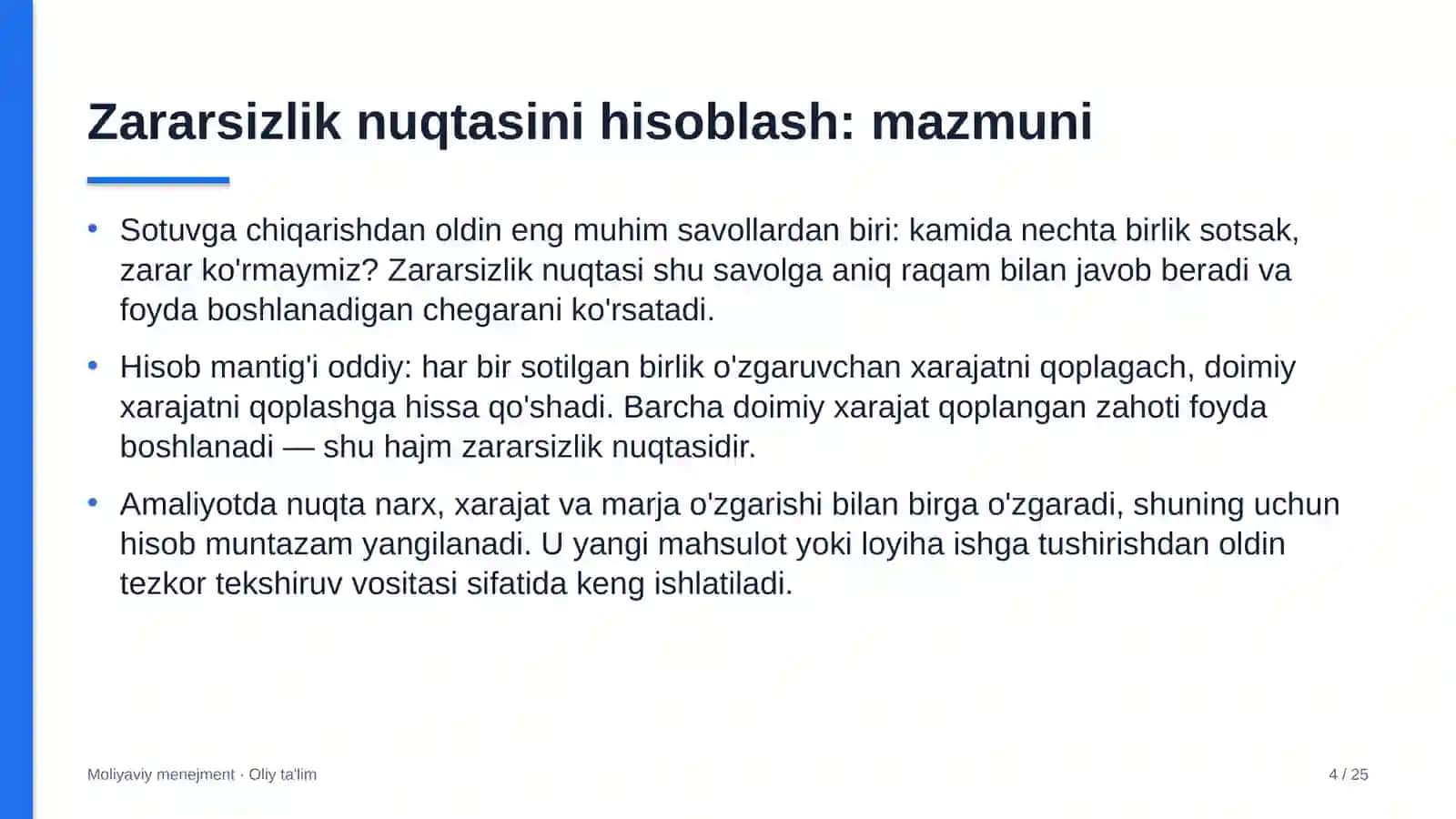 Axborot agentliklarida zararsizlik nuqtasini hisoblash 4