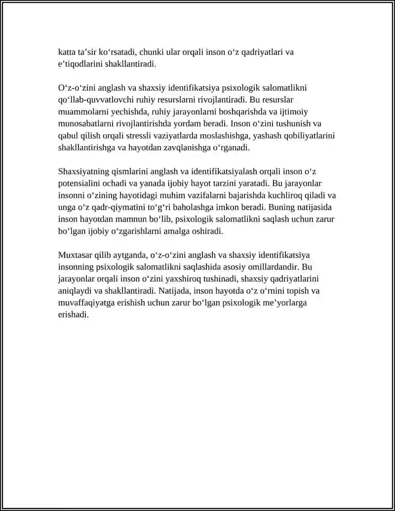 SHAXSIY SALOMATLIKNI TAMINLOVCHI ZARUR PSIXOLOGIK OMILLAR.PSIXOLOGIK SALOMATLIK MEZONLARI 4