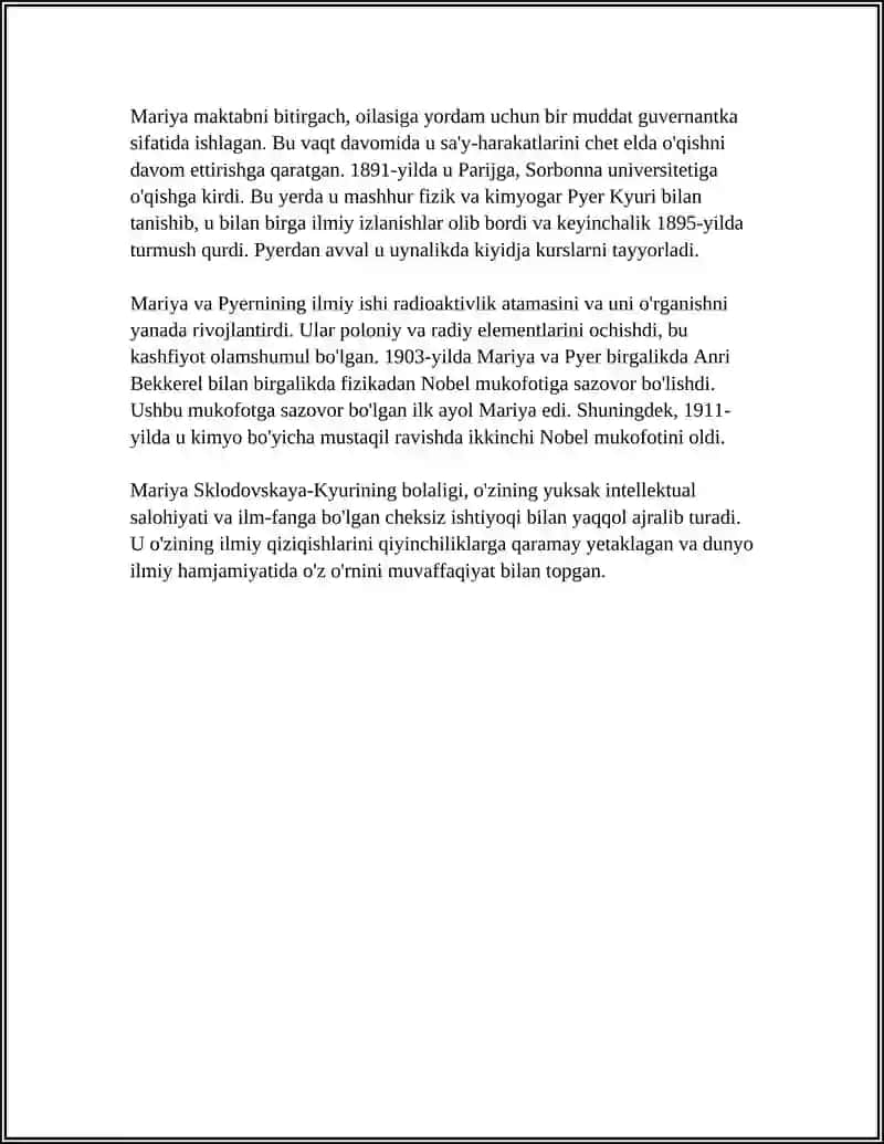 MARIYA SKLODOVSKAYA-KYURI HAYOTI VA ASARLARI HAQIDA 4