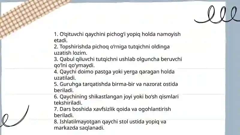 Texnalogiya darslarida qaychidan foydalanish qoidalari 4