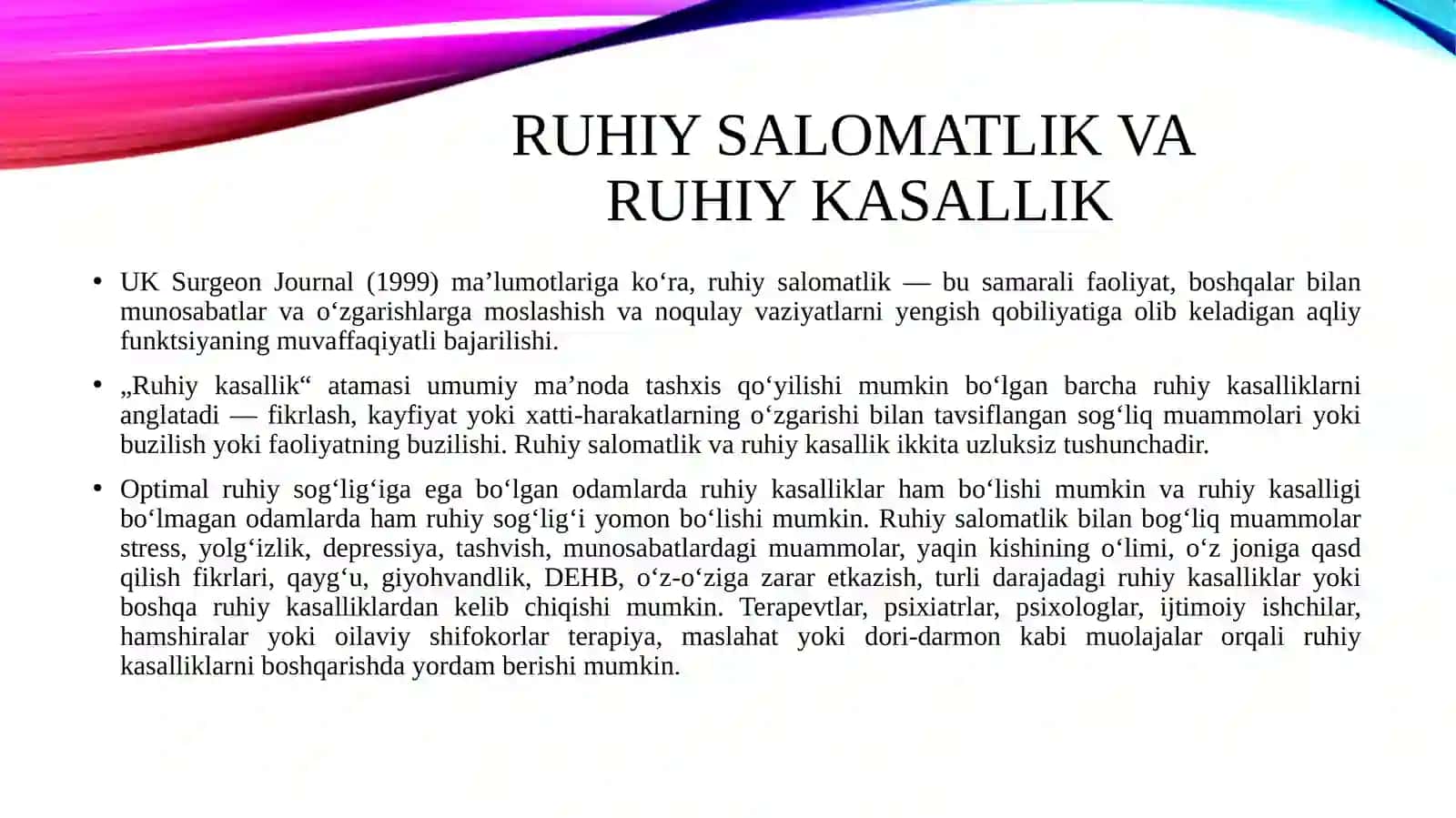 Ruhiy salomatlik tashkilotlari 4