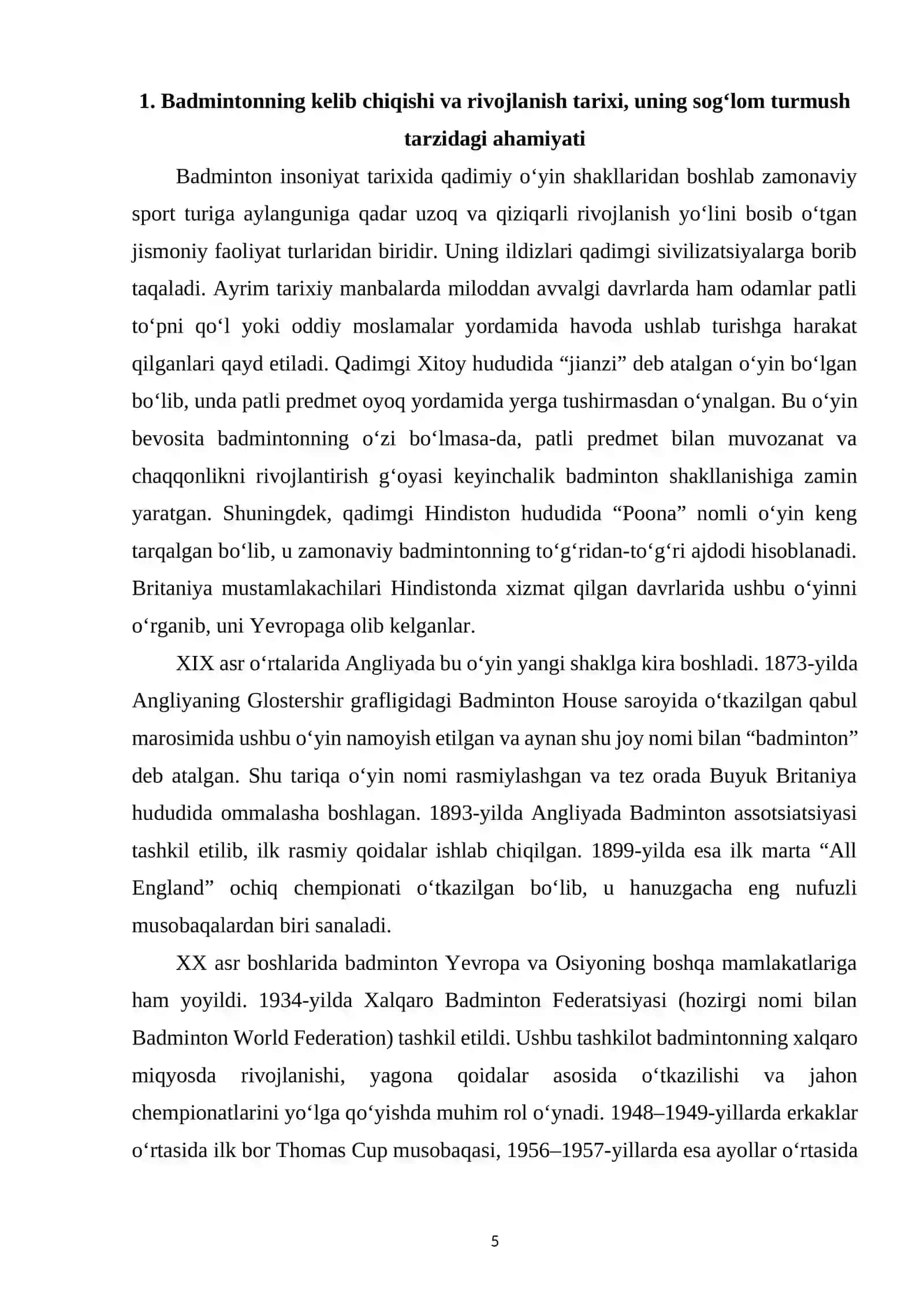 Badmintonning kelib chiqishi va rivojlanish tarixi 4