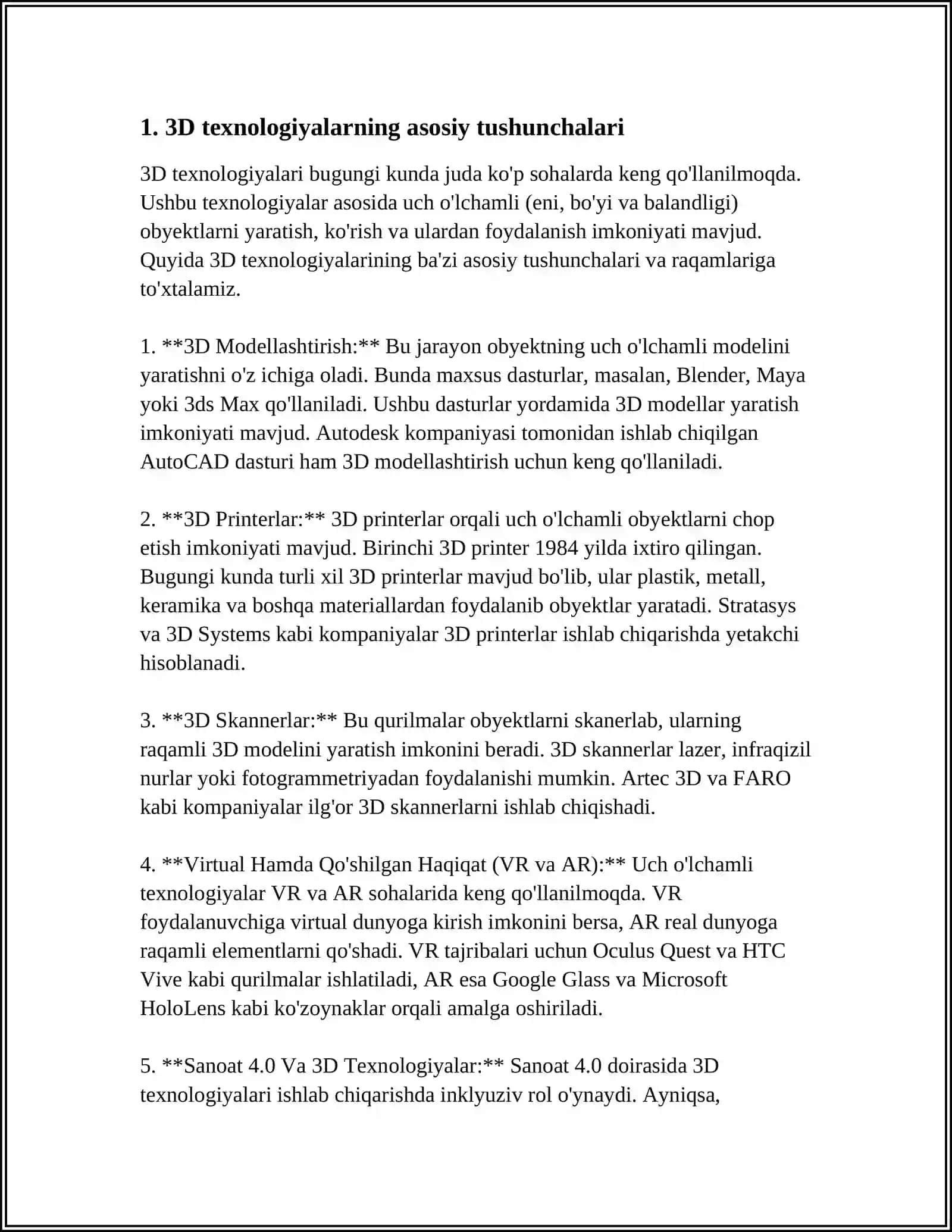 INFORMATIKA VA AXBOROT TEXNOLOGIYALARI FANINI 3D TEXNOLOGIYLARI ASOSIDA O'QTISH METODIKASI 4