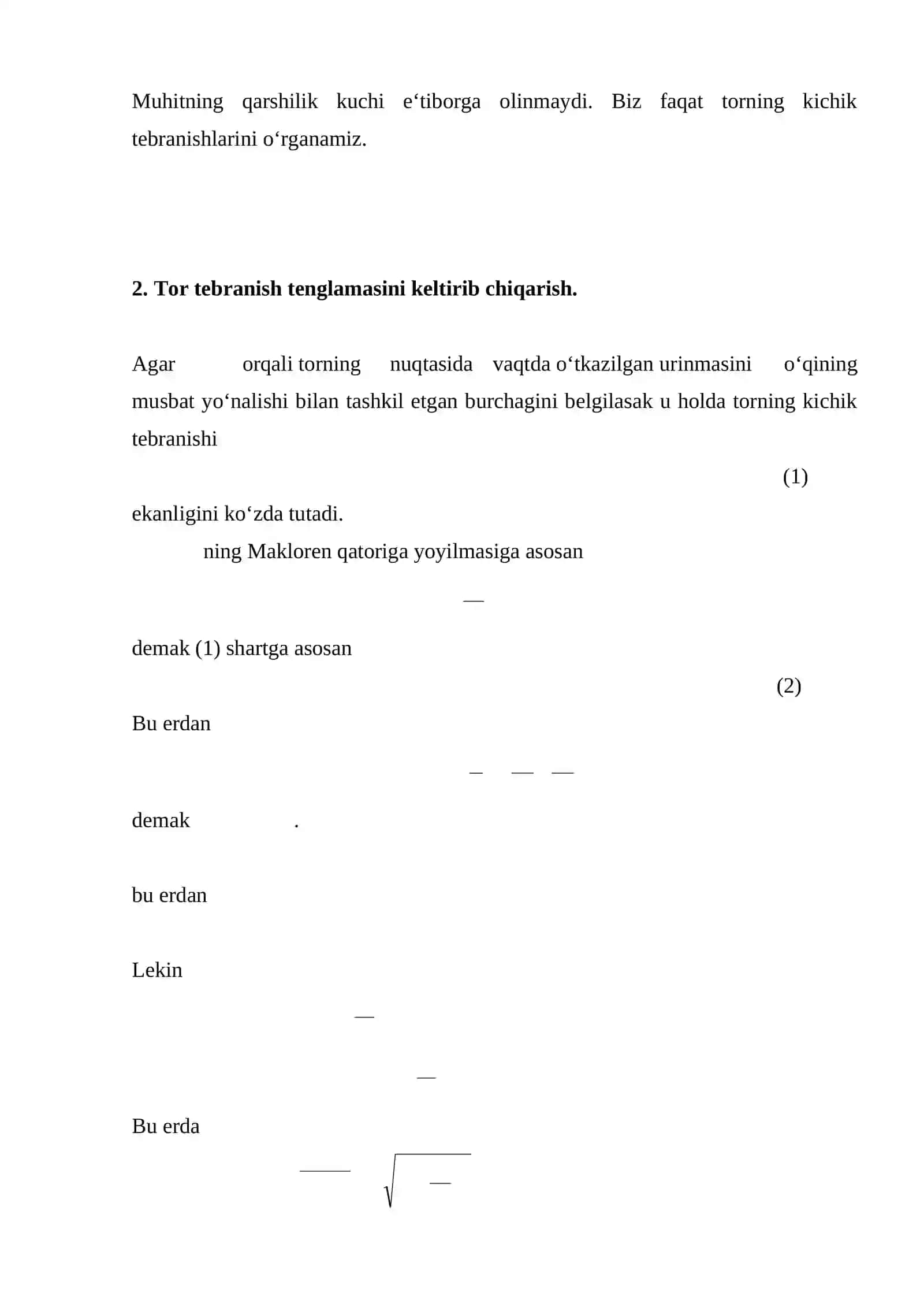 Matematik fizikaning asosiy tenglamalarini keltirib chiqarish 4