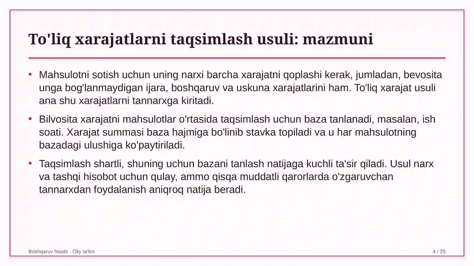 avtomobilsozlik sanoatida to'liq xarajatlarni taqsimlash usulini qo'llash 5381 4