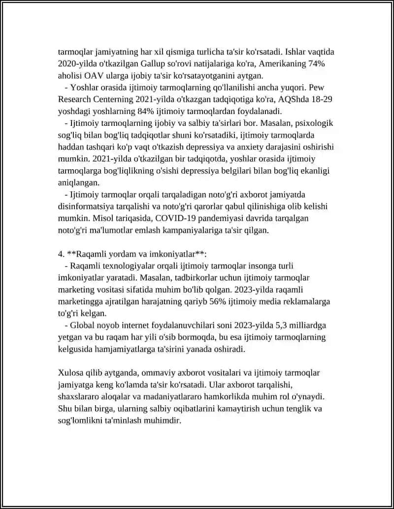 Ommaviy axborot vositalari va ijtimoiy tarmoqlarning jamiyatga ta'siri 4
