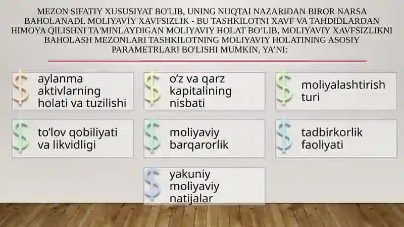 MOLIYAVIY XAVFSIZLIKNI BAHOLASH USULLARI 4