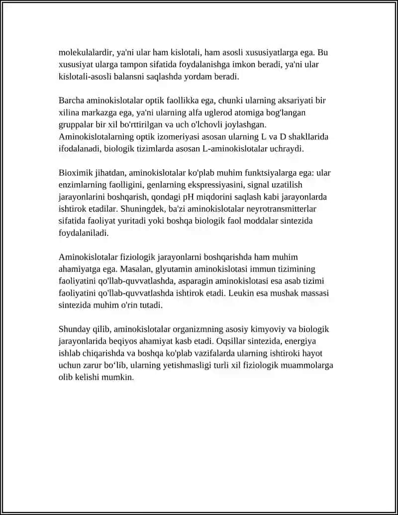 AMINOKISLOTALAR VA ULARNING XOSSALARI 4