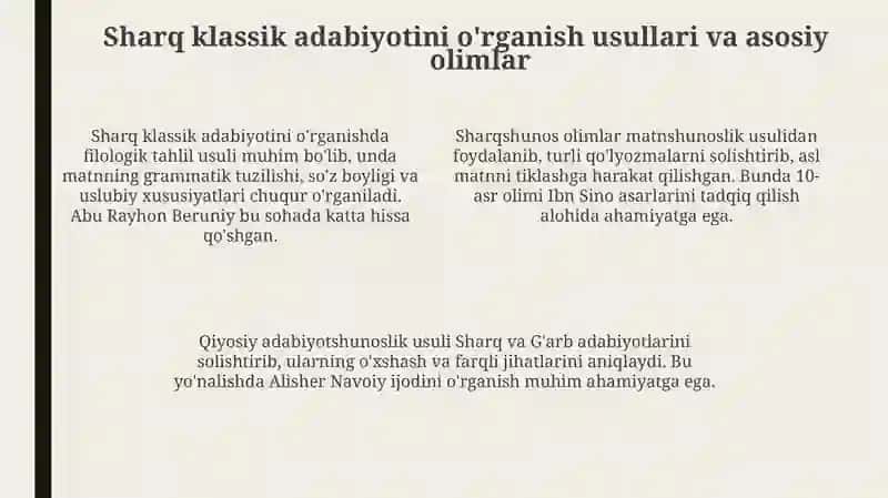 Sharq mumtoz adabiyot shunosligi tarixi bo'yicha 4