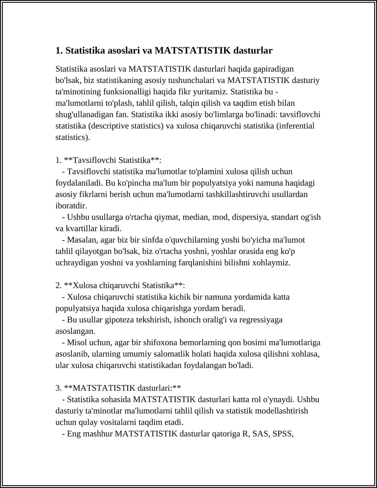 MATSTATISTIK EHM DASTURLARI VA ULAR BILAN ISHLASH 4