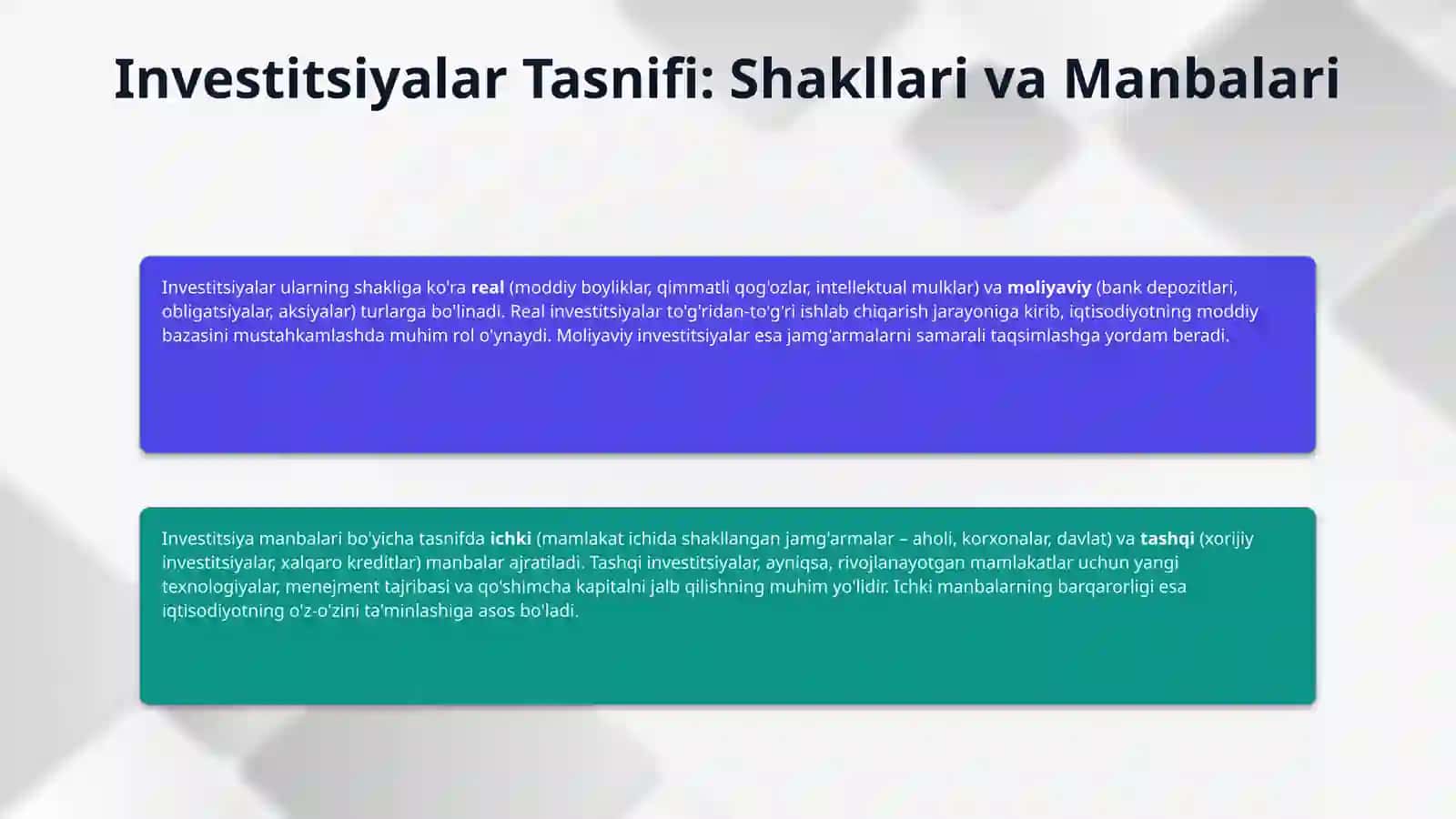 Invistitsiyalarning mazmun,turlari va iqtisodiy o'sishdagi ro'li 4