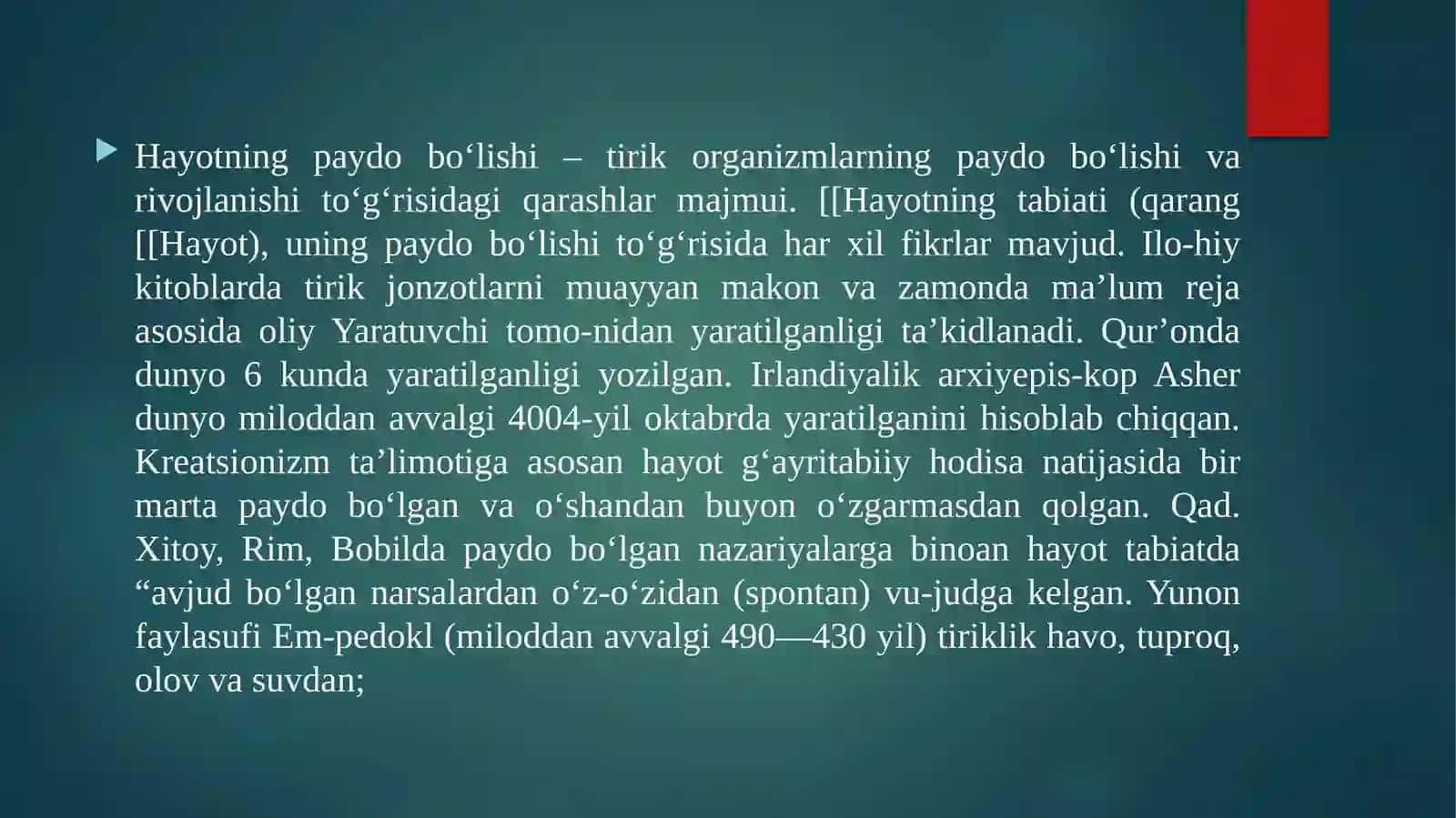 Hayotpaydo bo lishi haqidagi zamonaviy tasavvurlar 4