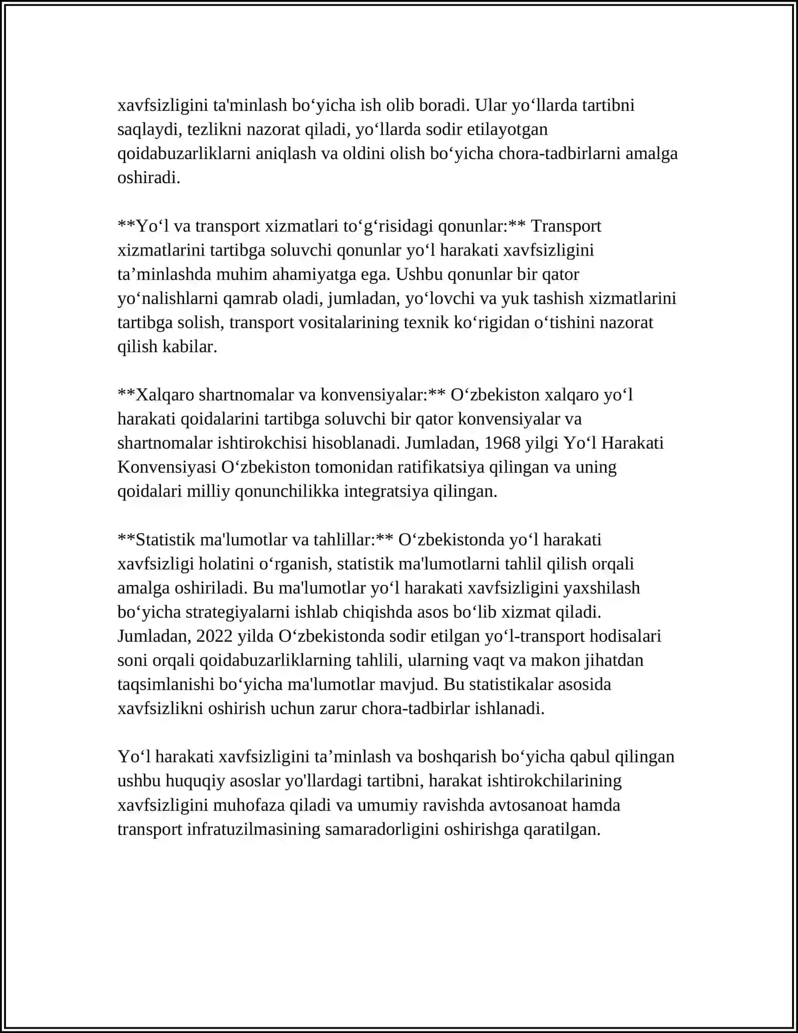 YO‘L HARAKATI XAVFSIZLIGINI BOSHQARISHNING TASHKILIY MEXANIZMLARI.AVTOMOTOTRANSPORT VOSITALARINI QAYTA JIHOZLASH TARTIBI 4